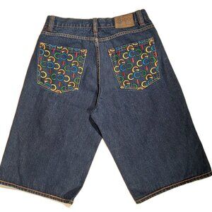COOGI Denim Shorts  W36/L17  Embroidered-Stitch Pockets  Y2K  Skater  Hip-Hop